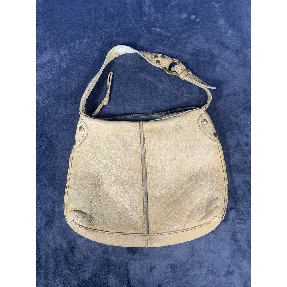 Lucky Brand Leather Hobo Shoulder Bag Y2k 2000's Beige Purse Large